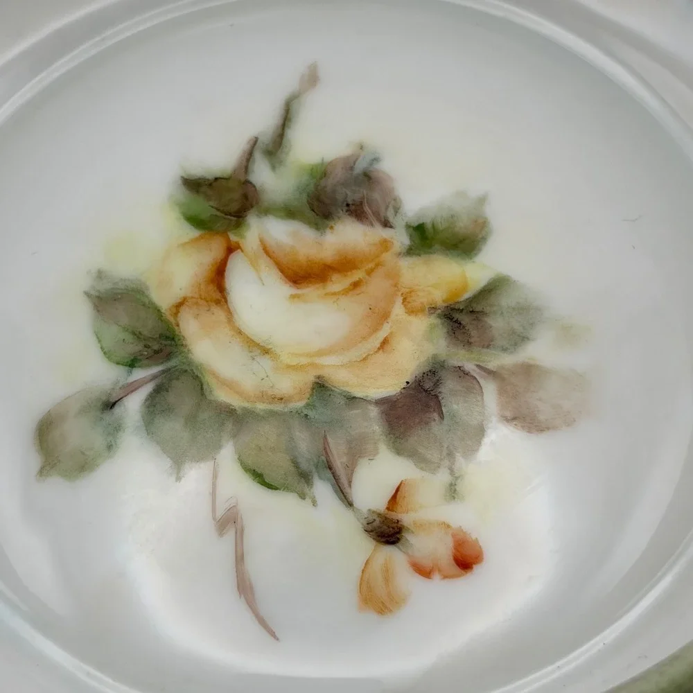 Vintage Schumann Bavaria Hand-Painted Porcelain Covered Trinket Box Yellow Rose⁠
